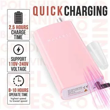 Makartt Nail Drill Professional, Rechargeable Nail E File 30000RPM Electric Nail Drill, Malory Pink Portable Gel Nail Remover Machine with Nail Drill Bits & Sanding Bands for Manicure Salon Home Use