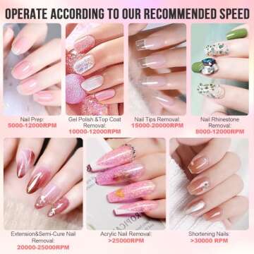 Makartt Nail Drill Professional, Rechargeable Nail E File 30000RPM Electric Nail Drill, Malory Pink Portable Gel Nail Remover Machine with Nail Drill Bits & Sanding Bands for Manicure Salon Home Use