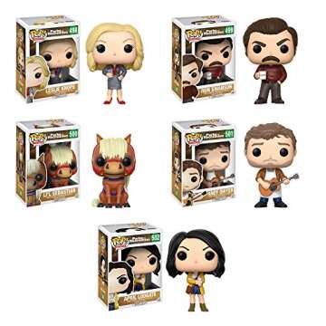 Funko Pop Television Parks & Rec - Lil Sebastian #500, Andy Dwyer #501, Leslie Knope #498, Ron Swanson #499, April Ludgate #502 Bundle Set (5 Items)