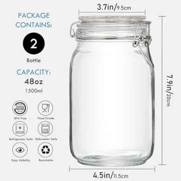 YEBODA 48oz Airtight Food Storage Canister Set – Clear Glass Jars