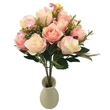 CATTREE Artificial Flowers, Budding Fake Flowers Bouquet 5 Branch 10 Heads Silk Roses Bridal Home Garden Office Dining Table Wedding Decor (Pink Champagne) 2 pcs