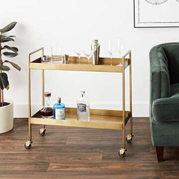 Creative Co-Op Metal 2-Tier Bar Cart on Caster Wheels