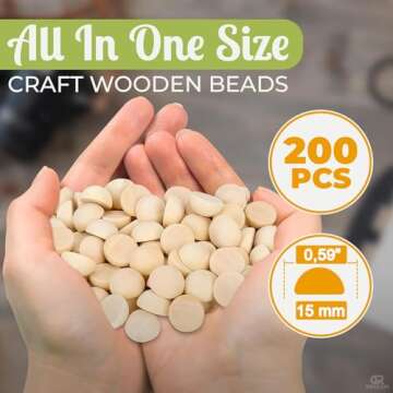 200PCS Craft Wooden Beads - Natural Unfinished Half Beads for DIY Crafts