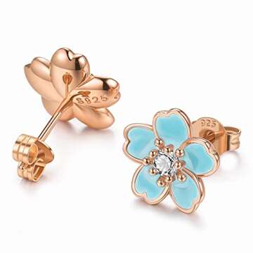 Pink Flower Earrings for Women, 925 Sterling Silver Stud Earrings, Plumeria Earrings Cherry Blossom Stud Earrings