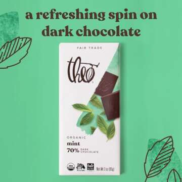 Theo Chocolate Mint Organic Dark Chocolate Bar, 70% Cacao, 6 Pack | Vegan, Fair Trade