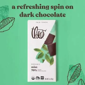 Theo Chocolate Mint Organic Dark Chocolate Bar, 70% Cacao, 6 Pack | Vegan, Fair Trade