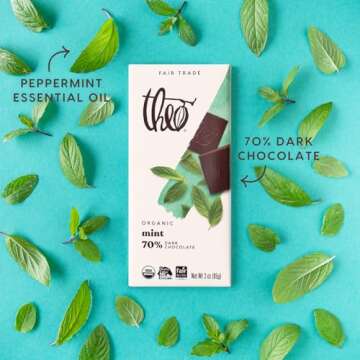 Theo Chocolate Mint Organic Dark Chocolate Bar, 70% Cacao, 6 Pack | Vegan, Fair Trade