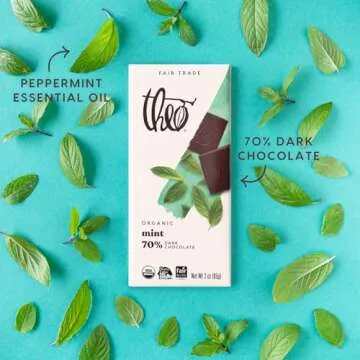 Theo Chocolate Mint Organic Dark Chocolate Bar, 70% Cacao, 6 Pack | Vegan, Fair Trade