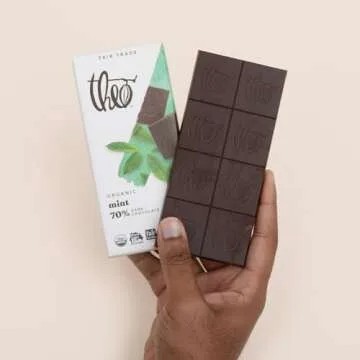 Theo Chocolate Mint Organic Dark Chocolate Bar, 70% Cacao, 6 Pack | Vegan, Fair Trade