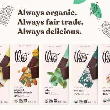 Theo Chocolate Mint Organic Dark Chocolate Bar, 70% Cacao, 6 Pack | Vegan, Fair Trade