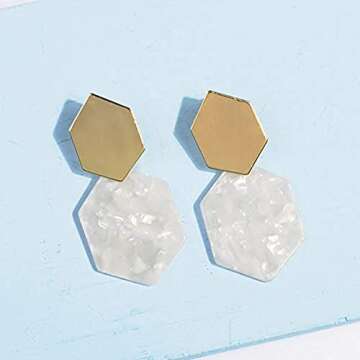 Acrylic Resin Hoop Earrings - Tortoise Shell Earrings for Women Boho Jewelry, Great for Sister, Friends, Mom (White)