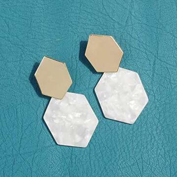 Acrylic Resin Hoop Earrings - Tortoise Shell Earrings for Women Boho Jewelry, Great for Sister, Friends, Mom (White)