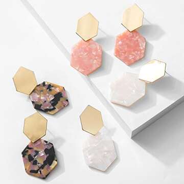 Acrylic Resin Hoop Earrings - Tortoise Shell Earrings for Women Boho Jewelry, Great for Sister, Friends, Mom (White)