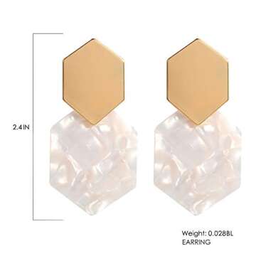 Acrylic Resin Hoop Earrings - Tortoise Shell Earrings for Women Boho Jewelry, Great for Sister, Friends, Mom (White)