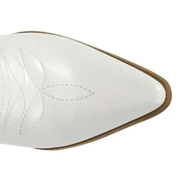 SheSole Knee High Cowboy Boots for Women Fashion Western Cowgirl Boots Pointed Toe Chunky Heel Boots White US 9.5