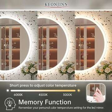 Keonjinn 32 Inch Round LED Mirror for Bathroom Frontlit 3000K/4500K/6000K LED Circle Mirror with Lights Large Anti-Fog Circular LED Bathroom Mirror Dimmable Illuminated Wall Mounted Makeup Mirror