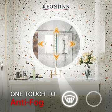 Keonjinn 32 Inch Round LED Mirror for Bathroom Frontlit 3000K/4500K/6000K LED Circle Mirror with Lights Large Anti-Fog Circular LED Bathroom Mirror Dimmable Illuminated Wall Mounted Makeup Mirror