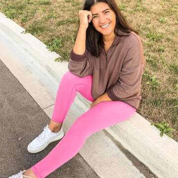 GAYHAY High Waisted Pink Leggings for Women - Soft Opaque Slim Tummy Control Pants for Running Cycli...