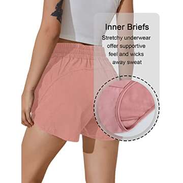 BMJL Women's Running Shorts Elastic High Waisted Shorts Pocket Sporty Workout Shorts Quick Dry Athletic Shorts Pants(S,Pink)