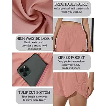 BMJL Women's Running Shorts Elastic High Waisted Shorts Pocket Sporty Workout Shorts Quick Dry Athletic Shorts Pants(S,Pink)