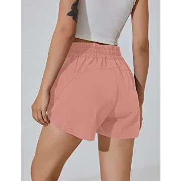 BMJL Women's Running Shorts Elastic High Waisted Shorts Pocket Sporty Workout Shorts Quick Dry Athletic Shorts Pants(S,Pink)