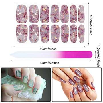 Maitys 168 Pieces 12 Sheets Full Wrap Nail Polish Stickers Self Adhesive Glitter Gradient Marble Color Decal Strips with Glass Nail File for Women DIY Craft(Classic Style)