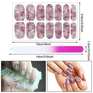 Maitys 168 Pieces 12 Sheets Full Wrap Nail Polish Stickers Self Adhesive Glitter Gradient Marble Color Decal Strips with Glass Nail File for Women DIY Craft(Classic Style)