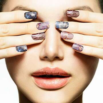 Maitys 168 Pieces 12 Sheets Full Wrap Nail Polish Stickers Self Adhesive Glitter Gradient Marble Color Decal Strips with Glass Nail File for Women DIY Craft(Classic Style)