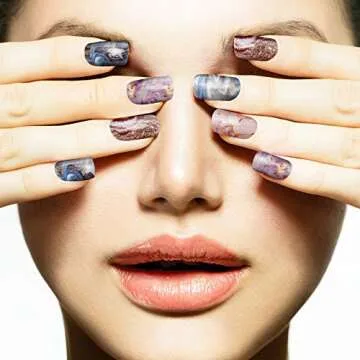 Maitys 168 Pieces 12 Sheets Full Wrap Nail Polish Stickers Self Adhesive Glitter Gradient Marble Color Decal Strips with Glass Nail File for Women DIY Craft(Classic Style)