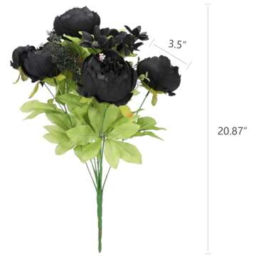 Duovlo Artificial Peony Silk Flowers Fake Flowers Vintage Wedding Home Decoration,Pack of 1 (Black)