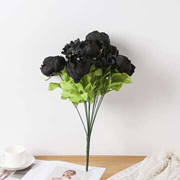 Duovlo Artificial Peony Silk Flowers Fake Flowers Vintage Wedding Home Decoration,Pack of 1 (Black)