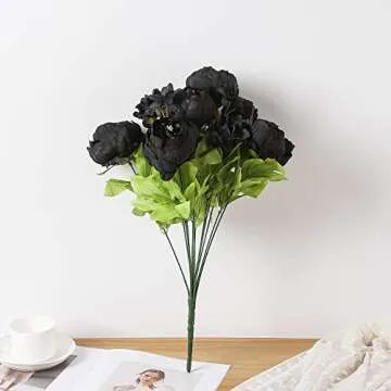 Duovlo Artificial Peony Silk Flowers Fake Flowers Vintage Wedding Home Decoration,Pack of 1 (Black)