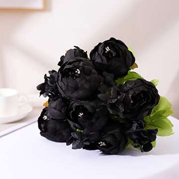 Duovlo Artificial Peony Silk Flowers Fake Flowers Vintage Wedding Home Decoration,Pack of 1 (Black)