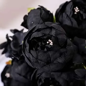 Duovlo Artificial Peony Silk Flowers Fake Flowers Vintage Wedding Home Decoration,Pack of 1 (Black)