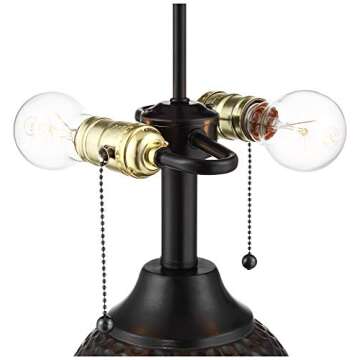 360 Lighting Cody Modern Industrial Rustic Table Lamps 26" High Set of 2 Hammered Oiled Bronze Brown Oatmeal Linen Drum Shade for Living Room Bedroom House Bedside Nightstand Home Office