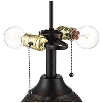 360 Lighting Cody Modern Industrial Rustic Table Lamps 26" High Set of 2 Hammered Oiled Bronze Brown Oatmeal Linen Drum Shade for Living Room Bedroom House Bedside Nightstand Home Office