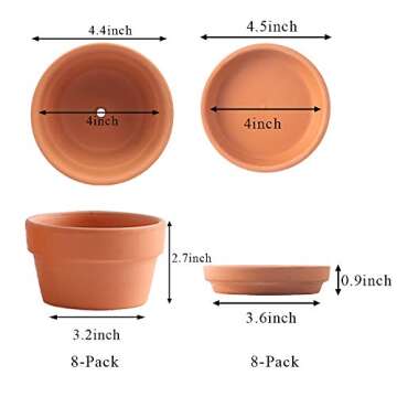 Yishang 4.4 Inch Shallow Terracotta pots with Saucer/Tray,Ceramic Clay Cactus/succlent Container with Drain Hole,Small unglazed Planter for Indoor/Outdoor Plants, Crafts
