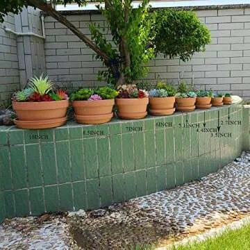 Yishang 4.4 Inch Shallow Terracotta pots with Saucer/Tray,Ceramic Clay Cactus/succlent Container with Drain Hole,Small unglazed Planter for Indoor/Outdoor Plants, Crafts