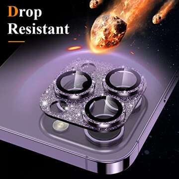 YWXTW for iPhone 14 Pro/iPhone 14 Pro Max Camera Lens Protector, [4TH Gen New Bling Design] Glitter Shiny Diamond Metal Ring Tempered Glass Back Camera Screen Protector Lens Cover (Purple)