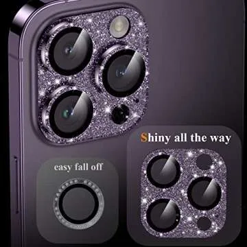 YWXTW for iPhone 14 Pro/iPhone 14 Pro Max Camera Lens Protector, [4TH Gen New Bling Design] Glitter Shiny Diamond Metal Ring Tempered Glass Back Camera Screen Protector Lens Cover (Purple)