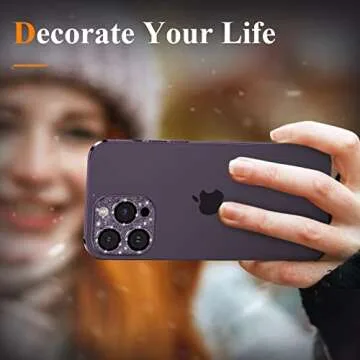 YWXTW for iPhone 14 Pro/iPhone 14 Pro Max Camera Lens Protector, [4TH Gen New Bling Design] Glitter Shiny Diamond Metal Ring Tempered Glass Back Camera Screen Protector Lens Cover (Purple)
