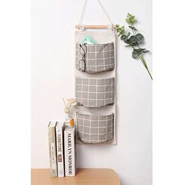 Nasogod Hanging Storage Bag, Wall Mounted 3 Bags Nursery Storage Bag Over The Door Storage Pockets Fabric Wall Door Closet Hanging Storage Bag Organizer 2 Packs Lattice