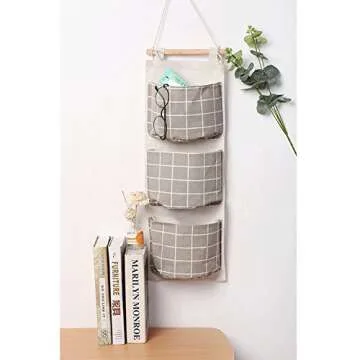 Nasogod Hanging Storage Bag, Wall Mounted 3 Bags Nursery Storage Bag Over The Door Storage Pockets Fabric Wall Door Closet Hanging Storage Bag Organizer 2 Packs Lattice