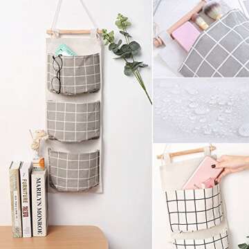 Nasogod Hanging Storage Bag, Wall Mounted 3 Bags Nursery Storage Bag Over The Door Storage Pockets Fabric Wall Door Closet Hanging Storage Bag Organizer 2 Packs Lattice