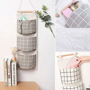 Nasogod Hanging Storage Bag, Wall Mounted 3 Bags Nursery Storage Bag Over The Door Storage Pockets Fabric Wall Door Closet Hanging Storage Bag Organizer 2 Packs Lattice