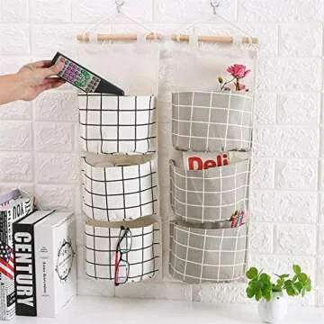 Nasogod Hanging Storage Bag, Wall Mounted 3 Bags Nursery Storage Bag Over The Door Storage Pockets Fabric Wall Door Closet Hanging Storage Bag Organizer 2 Packs Lattice