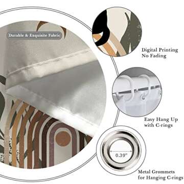 Kikiry Funny Cat Shower Curtain 60''W x 72''L Moon Boho Black Brown Terracotta Cute Moonlit Modern Abstract Mid Century Geometric Aesthetic Polyester Fabric Waterproof 12 Pack Plastic Hooks