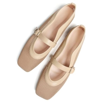 TN TANGNEST Women's Comfortable Mesh Ballet Flats with Adjustable Buckle Strap