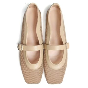 TN TANGNEST Women's Comfortable Mesh Ballet Flats Adjustable Strap