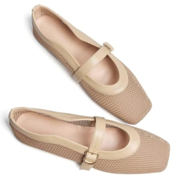 TN TANGNEST Women's Comfortable Mesh Ballet Flats Adjustable Strap